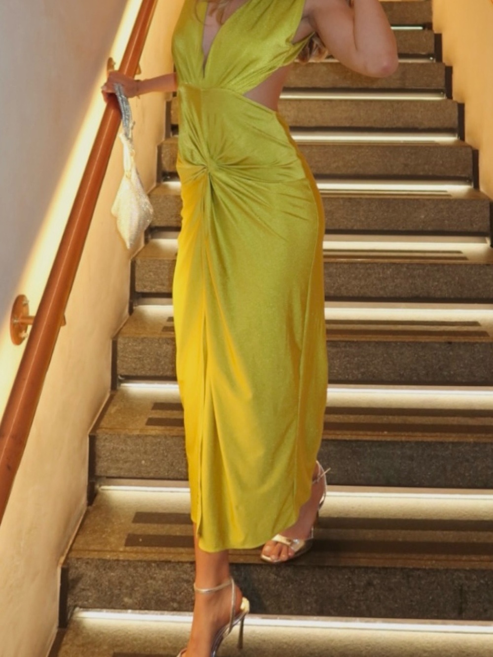 Sleek Cutout Maxi Dress in Chartreuse